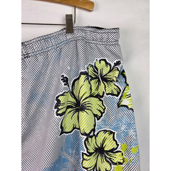 Burnside Mens Swim Trunks Size 3X Blue Striped Floral Lined Swimsuit Swim Shorts - Picture 2 of 11